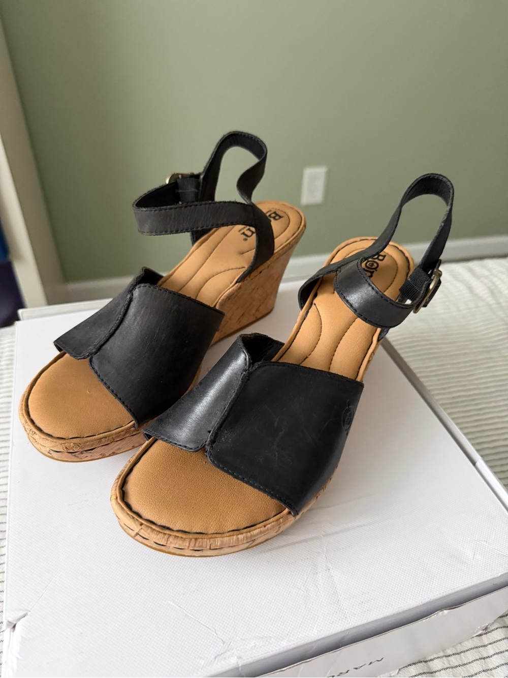 Born Black Wedge Sandals with Ankle Strap - Women's - Picture 2 of 6